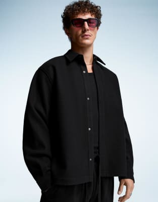 Bershka - Surchemise coupe carrée en flanelle - Noir