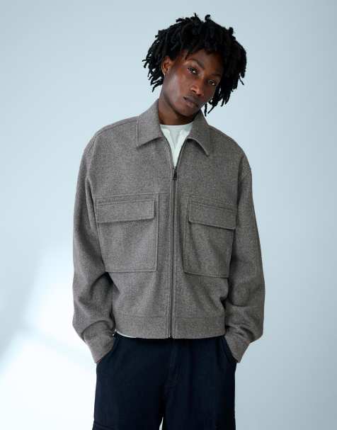 Bershka - Surchemise zippée coupe carrée en flanelle - Gris - view 1