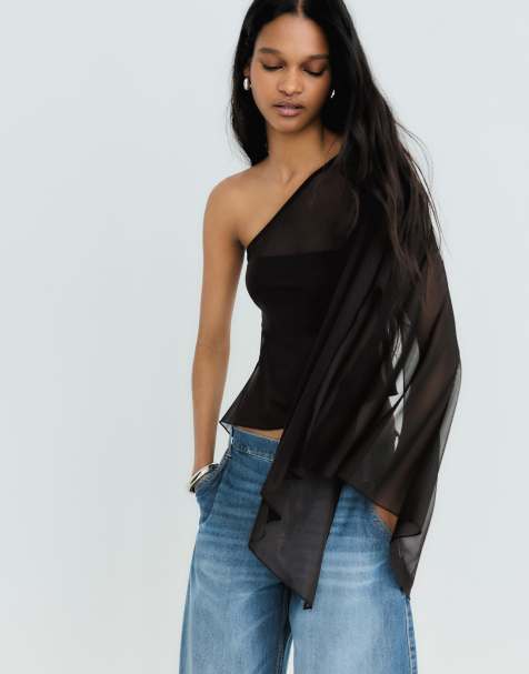 Bershka – Svart, asymmetrisk topp i tyll - view 1