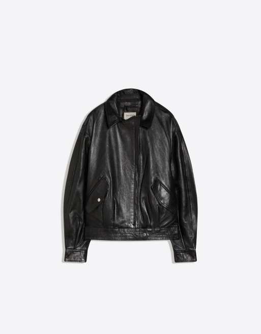 Bershka – Svart bikerjacka i läderimitation, 4 av 4