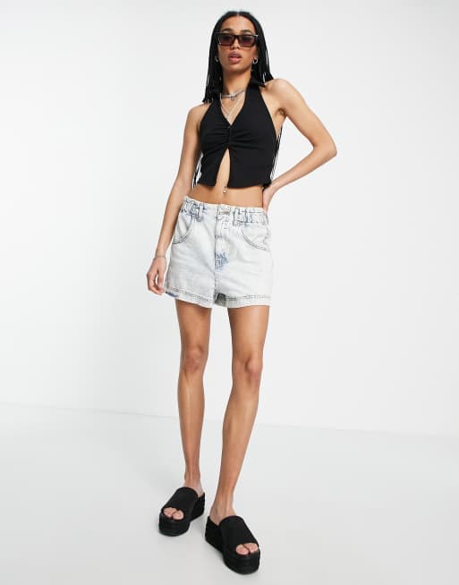 Bershka – Svart crop top med krage och knäppning, 2 av 4
