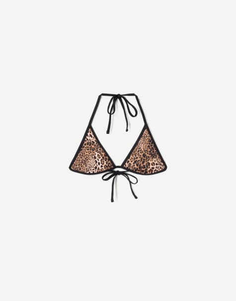 Bershka – Svart, djurmönstrad bikiniöverdel i vändbar design - view 1