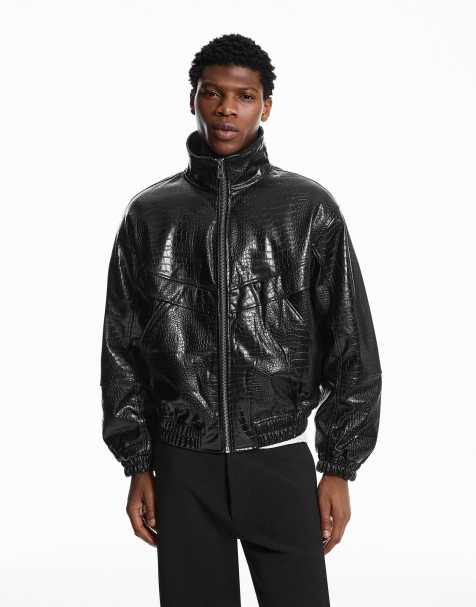 Bershka – Svart, djurmönstrad jacka i läderimitation - view 1
