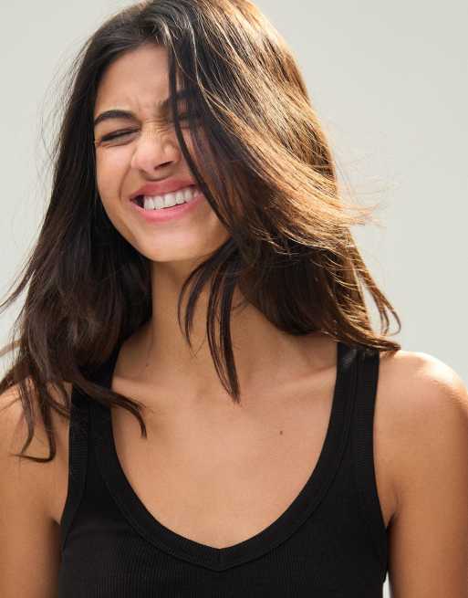Bershka – Svart, enkelt, ribbat linne, 2 av 6