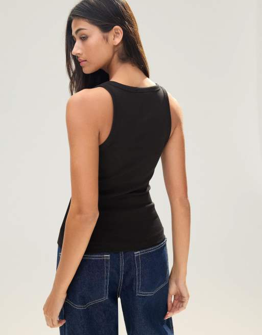Bershka – Svart, enkelt, ribbat linne, 3 av 6