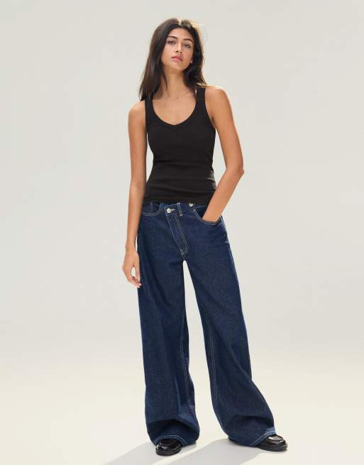 Bershka – Svart, enkelt, ribbat linne, 4 av 6