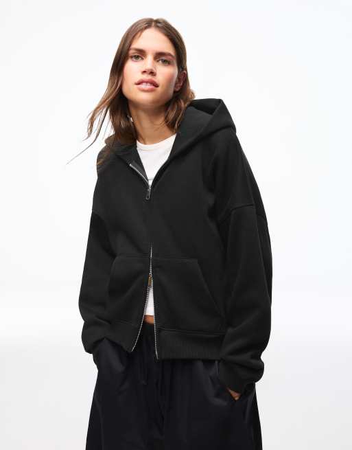 Bershka – Svart huvtröja i oversize med dragkedja, 2 av 4