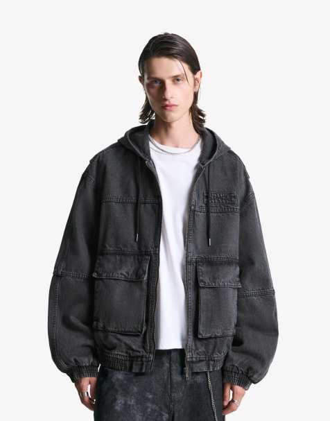 Bershka – Svart jacka med blekt effekt och huva - view 1