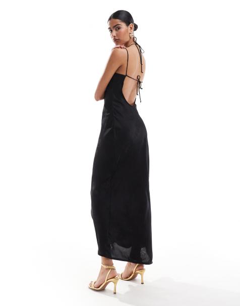 Bershka – Svart, jacquardvävd maxiklänning med draperad ringning - view 1