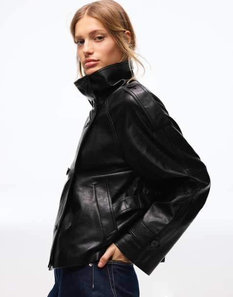Bershka – Svart, kort trenchcoat med lädereffekt - view 1