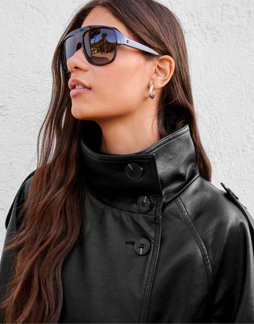 Bershka – Svart, kort trenchcoat med lädereffekt, 2 av 7