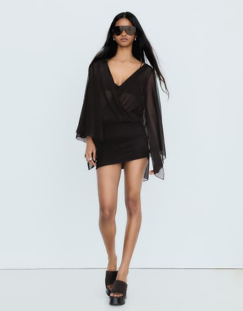 Bershka – Svart miniklänning med cape-ärmar - view 1