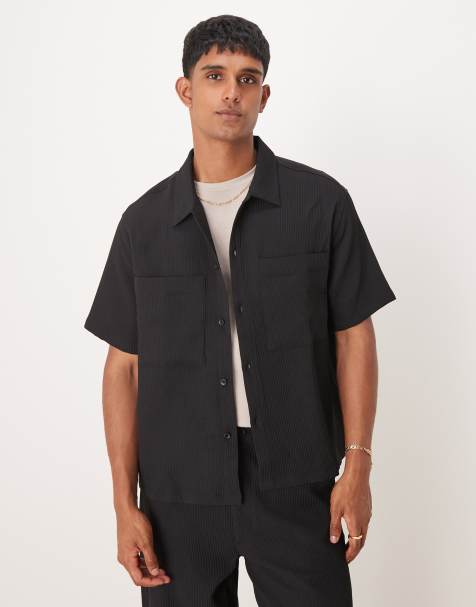Bershka – Svart, plisserad skjorta med ficka, del av set - view 1