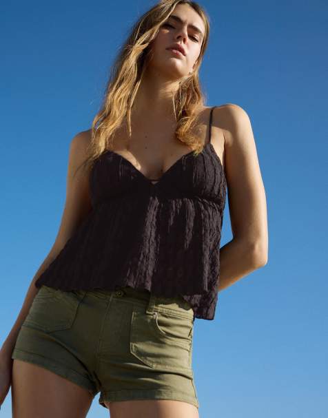 Bershka – Svart, rustik topp med volanger - view 1