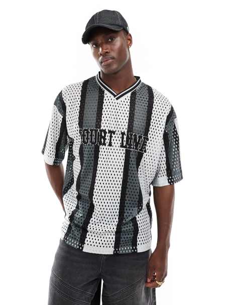 Bershka – Svart t-shirt i mesh och jersey - view 1