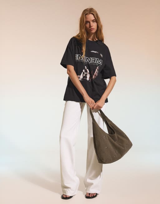 Bershka – Svart t-shirt i oversize med korta ärmar och Eminem-tryck, 4 av 5