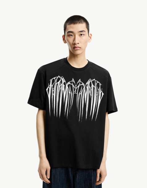 Bershka – Svart t-shirt med korta ärmar och tryck - view 1