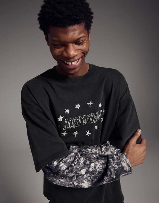 Bershka – Svart t-shirt med långa ärmar och It-tryck, 3 av 4