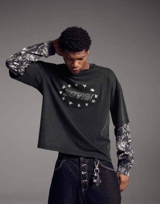 Bershka – Svart t-shirt med långa ärmar och It-tryck, 4 av 4