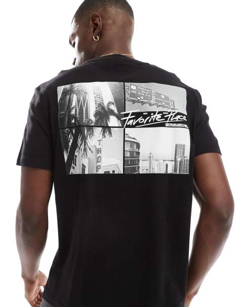 Bershka – Svart t-shirt med palmtryck baktill - view 1