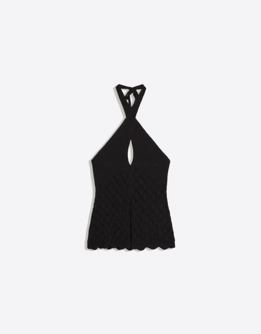 Bershka – Svart topp med halterneck och utskurna detaljer, 5 av 5