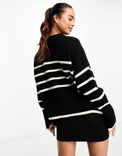 Bershka – Svart, vitrandig och grov tröja med rund halsringning, 4 av 4