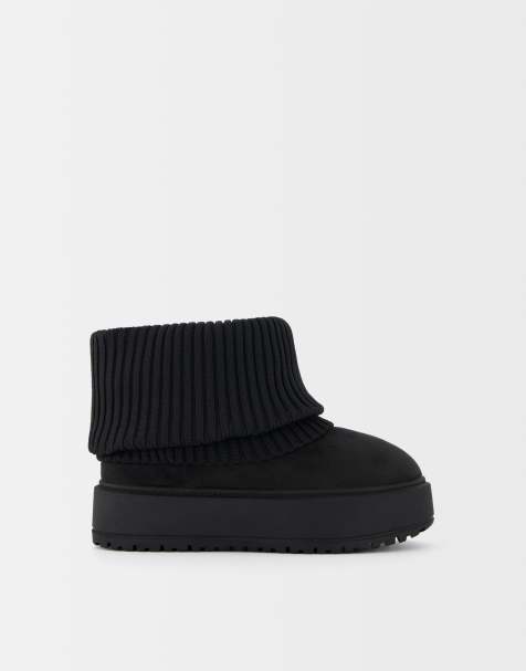 Bershka – Svarta, ankelhöga sockboots med platåsula - view 1