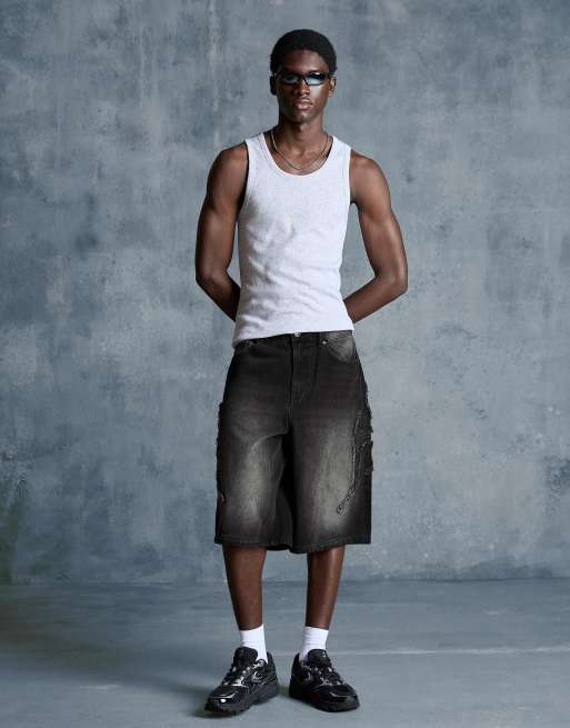 Bershka – Svarta, baggy bermudashorts med märke, 2 av 4