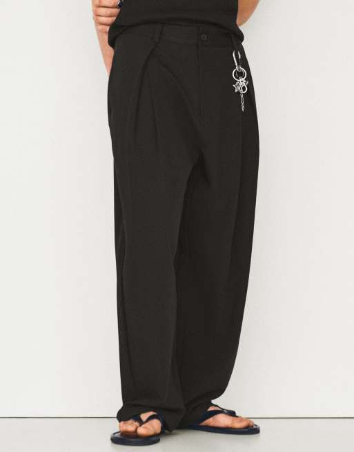 Bershka – Svarta, baggy byxor med veck, 3 av 5