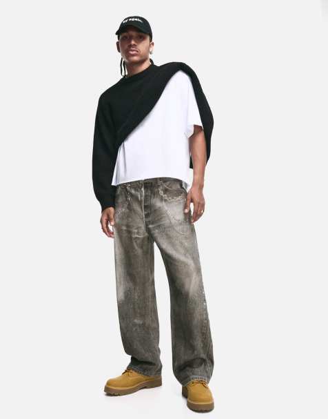 Bershka – Svarta, baggy jeans med mönster - view 1