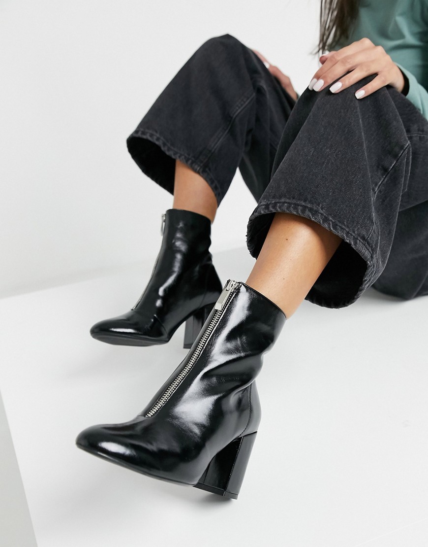 Bershka – Svarta boots med klack och dragkedja framtill