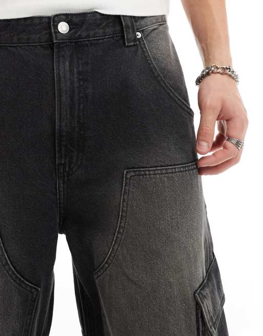 Bershka – Svarta cargojeans i skaterstil och tvättad finish, 5 av 5
