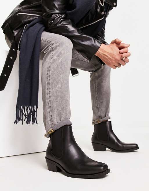 Bershka – Svarta cowboyboots i PU-läder med klack