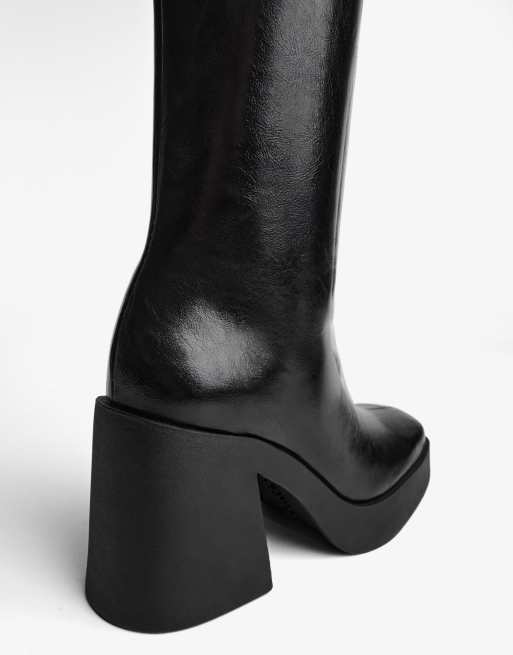 Bershka – Svarta, högklackade boots med platåsula, 4 av 6