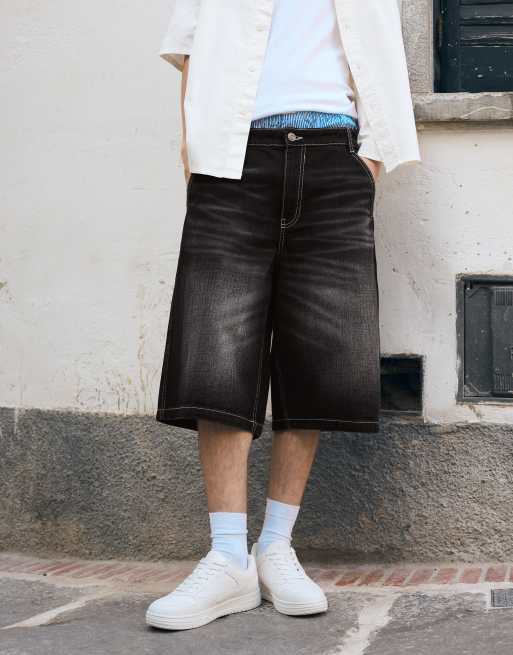 Bershka – Svarta jeansshorts i bermudastil och skatermodell, 2 av 4