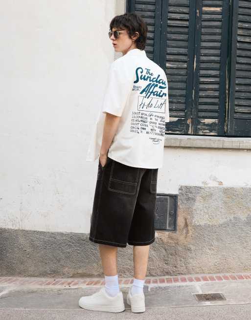 Bershka – Svarta jeansshorts i bermudastil och skatermodell, 4 av 4