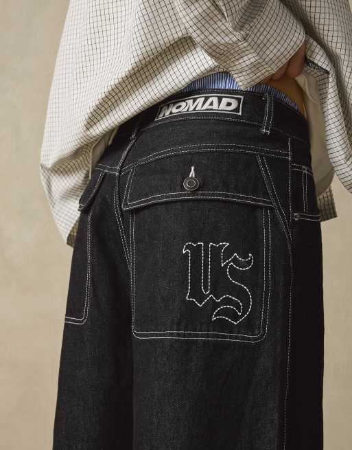 Bershka – Svarta, långa jeansshorts i superbaggy bermudastil, 2 av 4