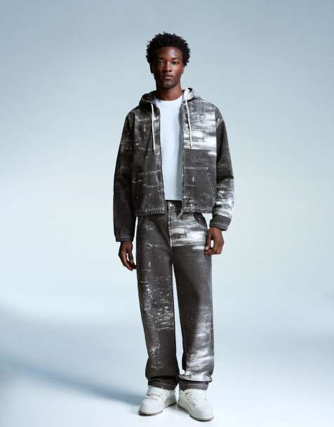 Bershka – Svarta, mönstrade jeans i superbaggy-stil - view 1