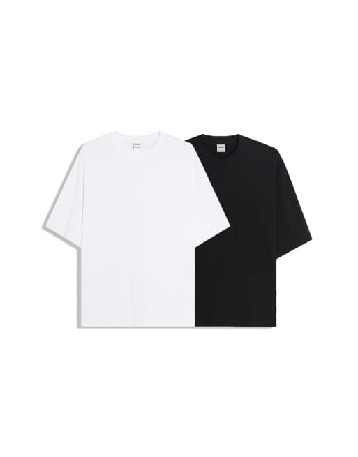 Bershka – Svarta och vita t-shirts med korta ärmar och boxig passform, 2-pack, 2 av 4