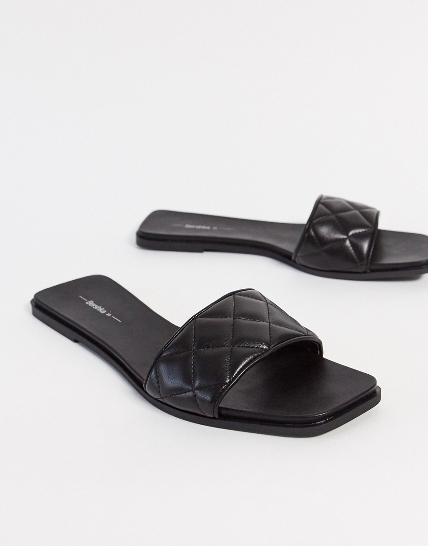 Bershka – Svarta quiltade sandaler med fyrkantig tå