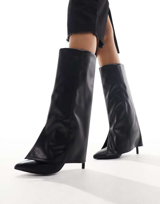 Bershka – Svarta, vadhöga, täckta boots i läderimitation