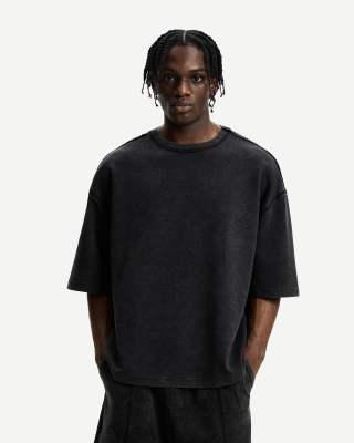 Bershka – Svartvit t-shirt i oversize med korta ärmar - view 1