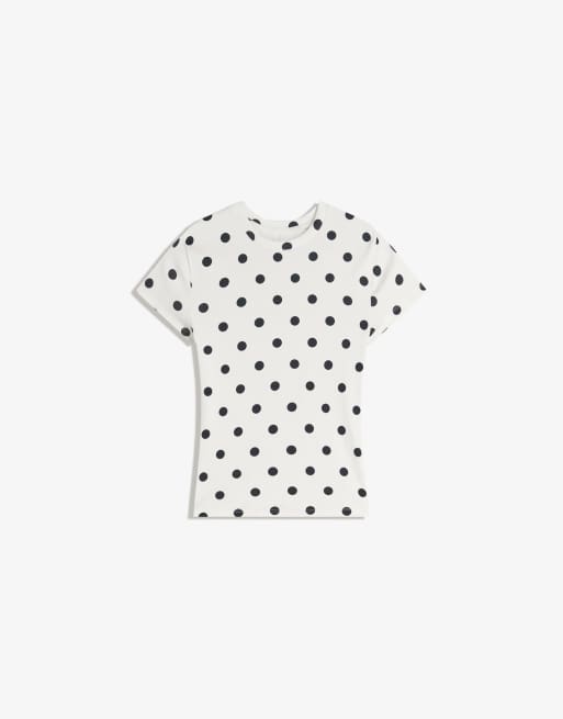 Bershka – Svartvit t-shirt med rund halsringning och korta ärmar, 5 av 6