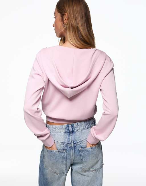 Bershka - Sweat à capuche avec fermeture éclair - Rose clair, 3 de 5
