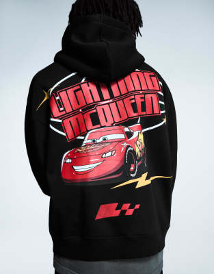 Bershka - Sweat à capuche avec imprimé Cars - Noir