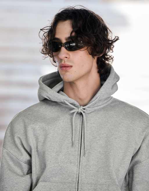 Bershka - Sweat à capuche coupe carrée à fermeture éclair - Gris clair, 2 de 7