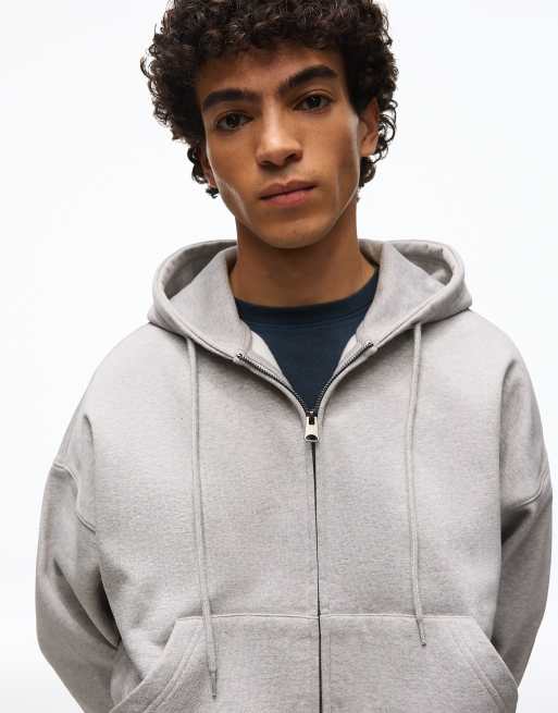 Bershka - Sweat à capuche coupe carrée à fermeture éclair - Gris clair, 6 de 7