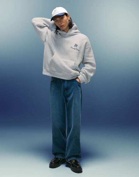 Bershka - Sweat à capuche coupe carrée à motif - Gris - view 1