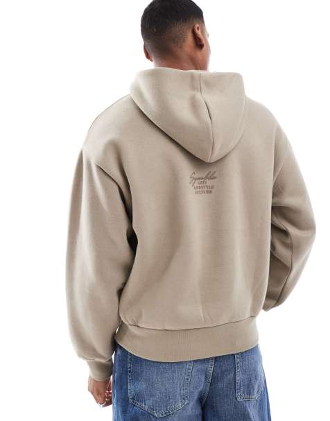 Bershka - Sweat à capuche coupe carrée avec motif ton sur ton au dos - Beige - view 1