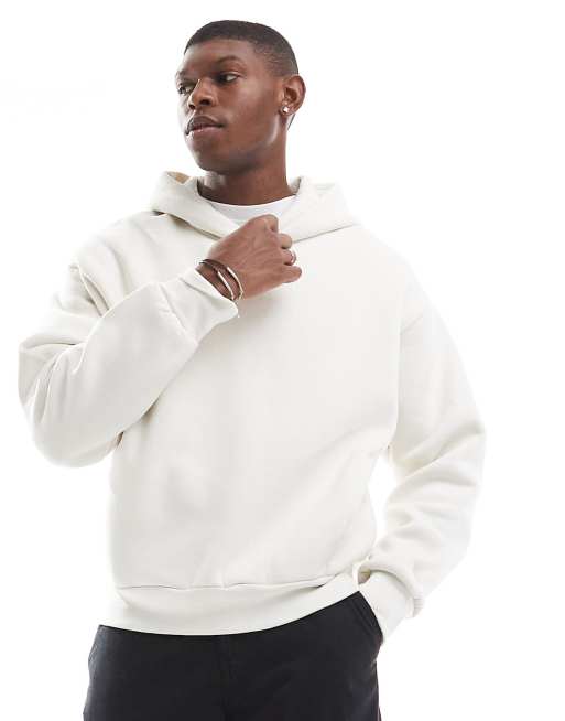 Bershka - Sweat à capuche coupe carrée avec motif ton sur ton au dos - Blanc